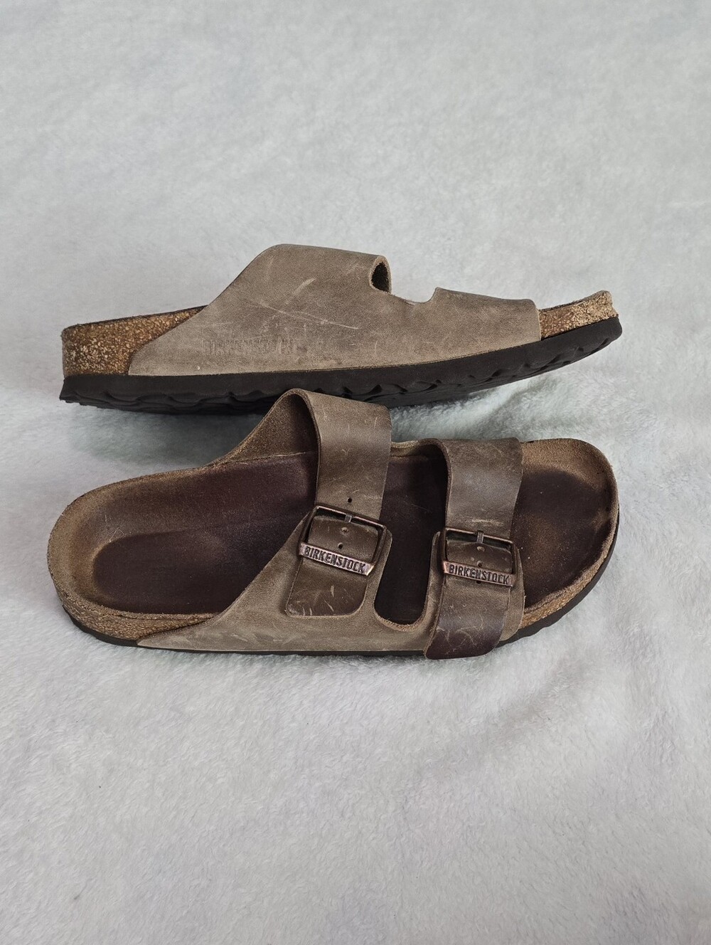 Women's Birkenstock Arizona Sandals Shoes Brown Leather Slide Size 8 Classic - Picture 4 of 6